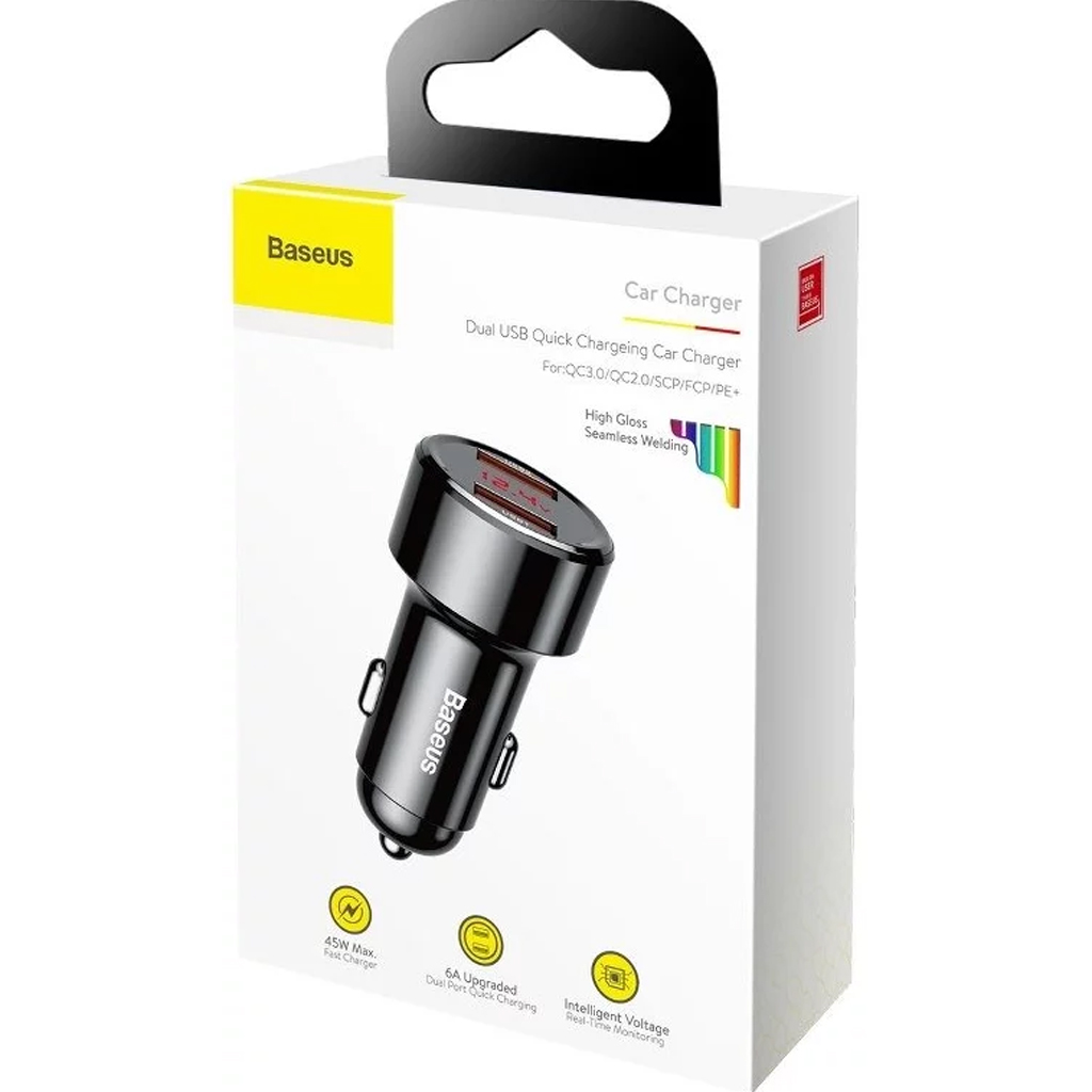 Baseus Car Charger 45W Digital Display Dual USB Techstop